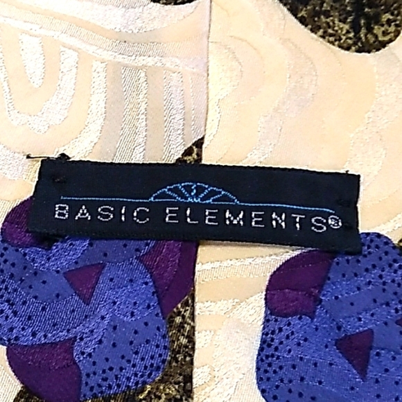 BASIC‎ ELEMENTS Silk Necktie Made in Italy Cream/Blue Abstract Artsy 58” - Picture 2 of 7